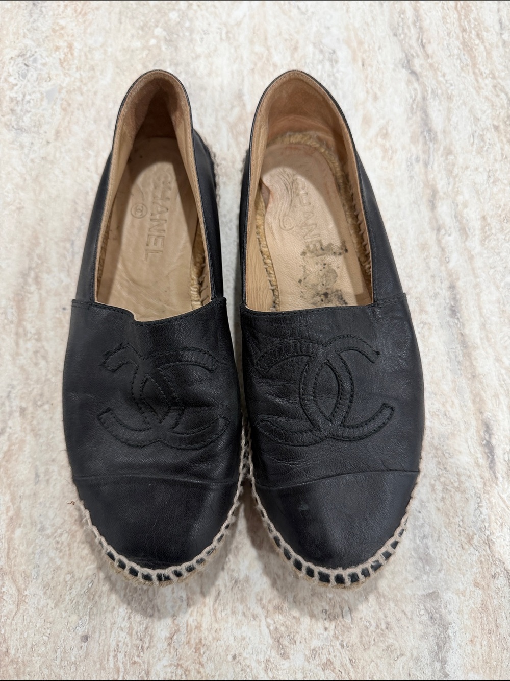 CHANEL Black Leather Espadrille